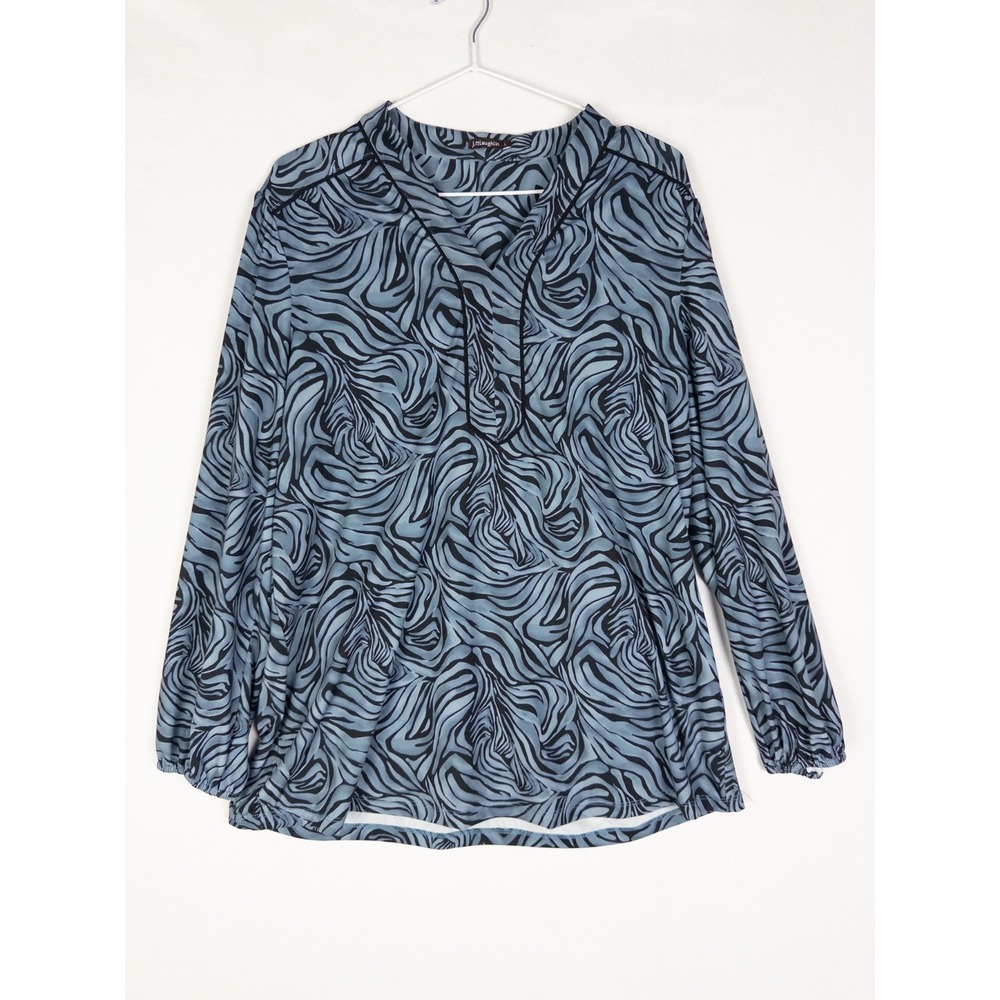 J Mclaughlin Animal Print Blouse Womens‎ V Neck L Tunic Pullover Long Sleeve